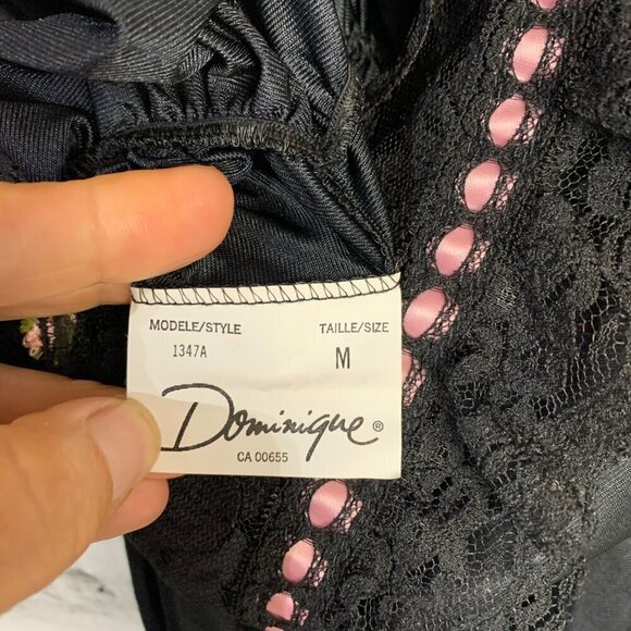 Vintage Dominique Black Satin Lace Teddy Romper Lingerie Bodysuit - Picture 10 of 11